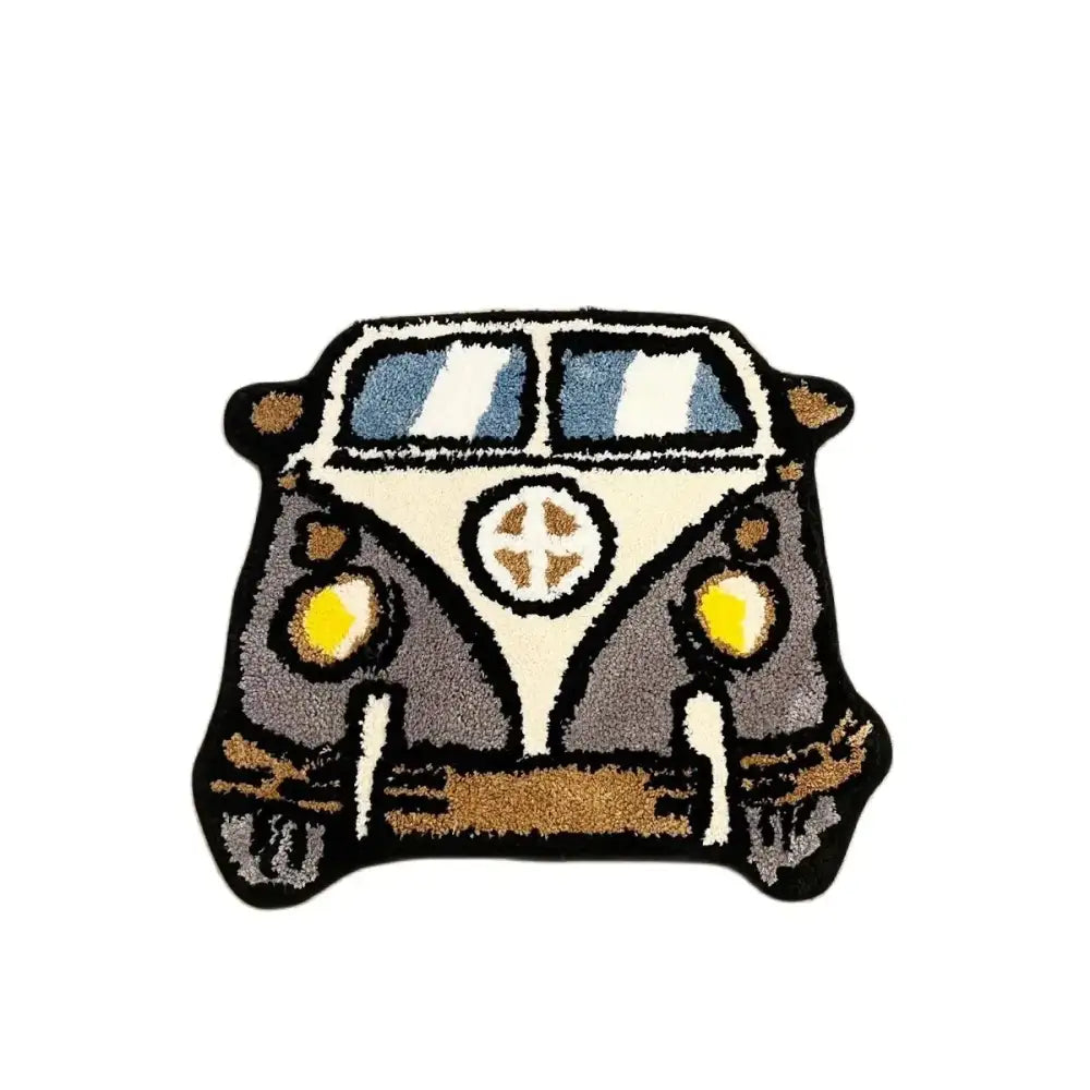 Tapis de bus Volkswagen vintage avec un design rétro, arborant des tons crème et marron.