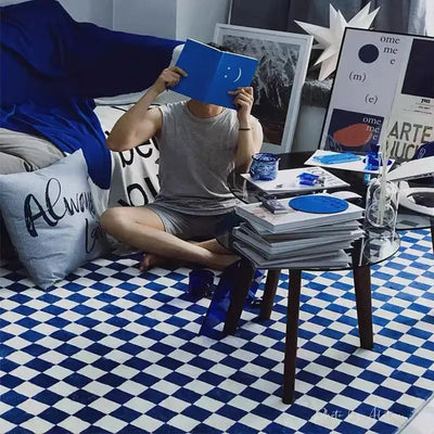 Tapis Damier Bleu
