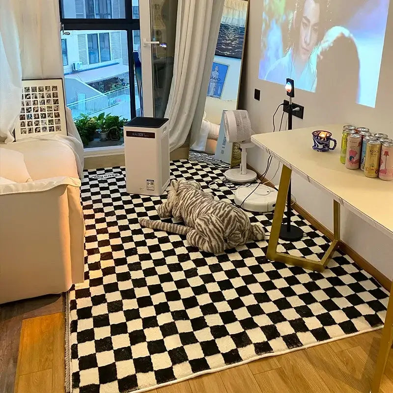 Tapis Damier Noir et Blanc - noir / 80x120cm