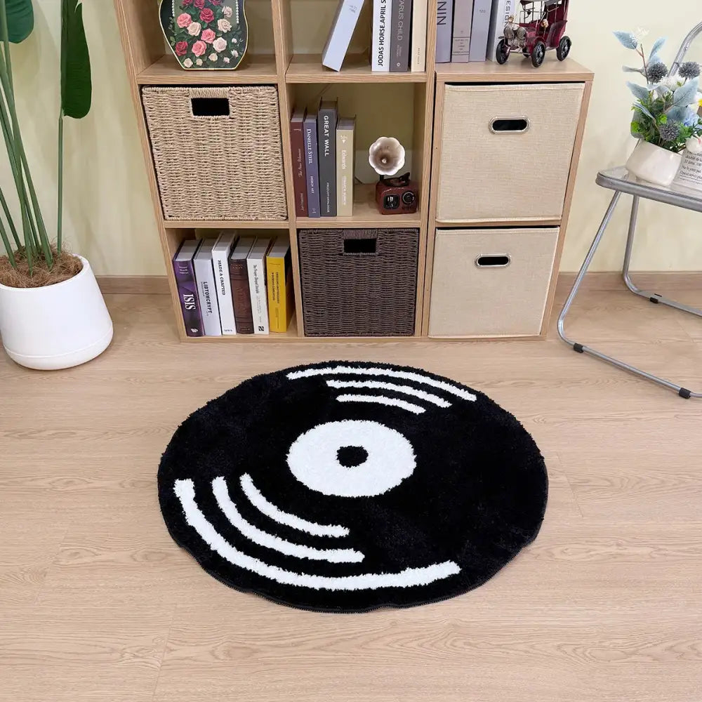 Tapis en vinyle noir et blanc pour disque vinyle avec velours texturé.