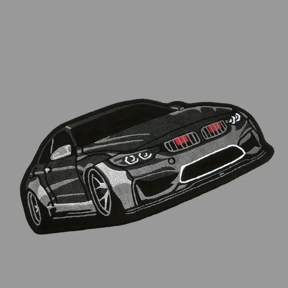 Patch brodé noir avec voiture sportive bmw m3 stylisée en argent et rouge tapis en forme de voiture